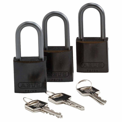 Alum Padlock 1.5" Alum Shackle KA BK 3PK