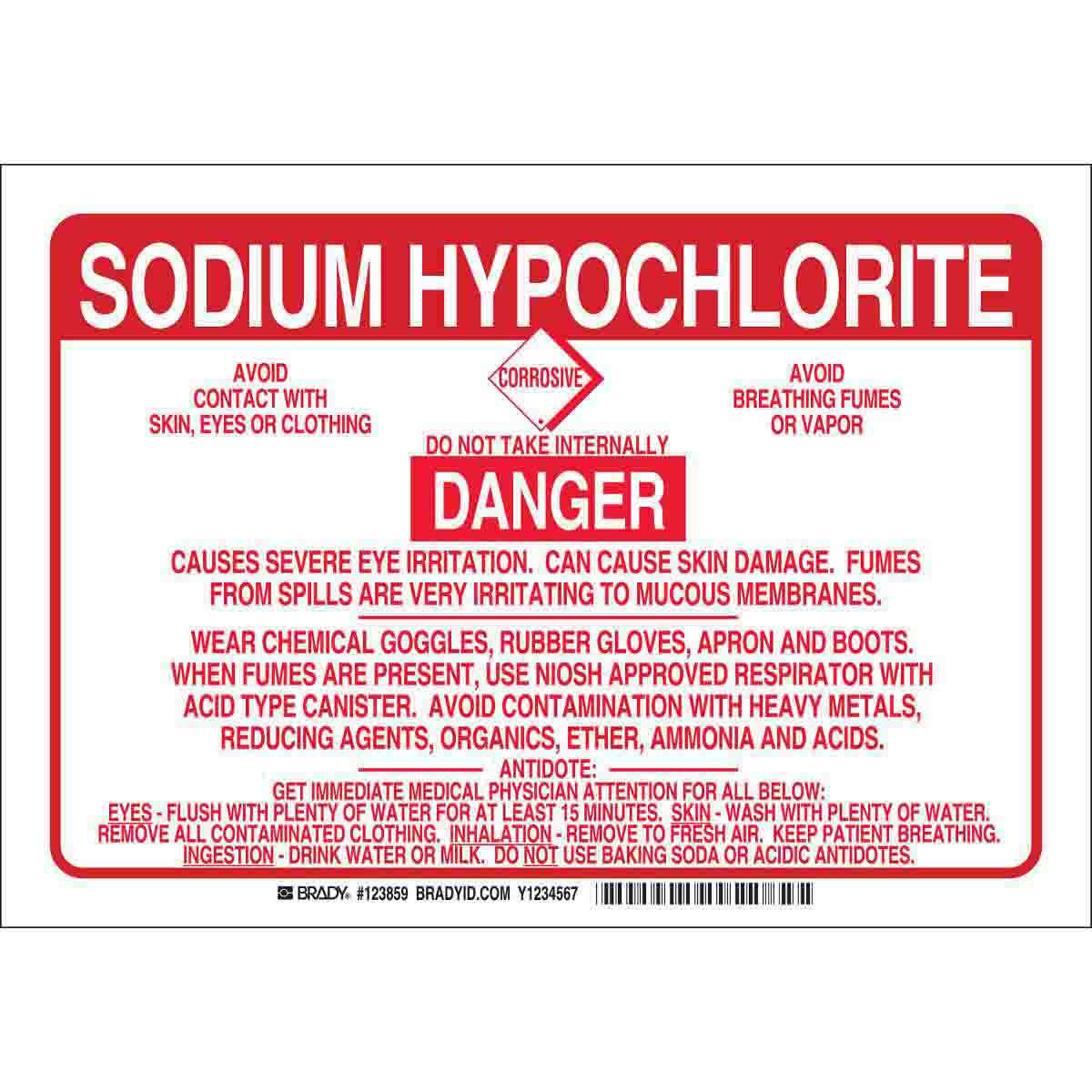 B555 10X14 RED/WHT SODIUM HYPOCHLORITE