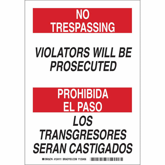 B555 14X10 BLK/RD/WHT BILING/NO TRESPASS