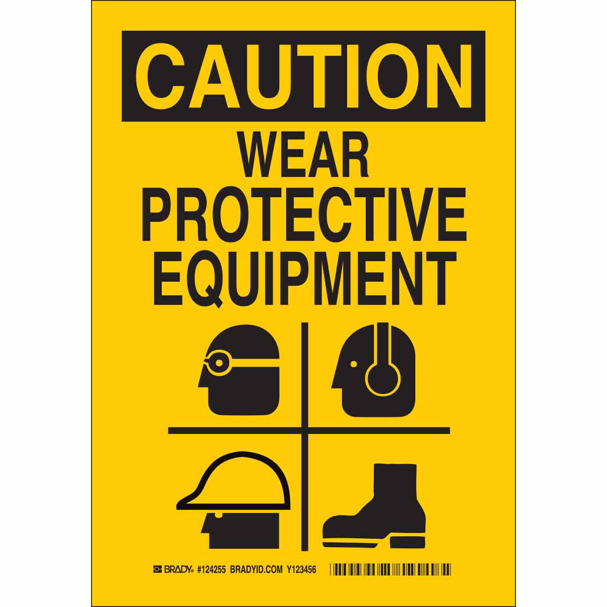 B302 10X7 BLK/YEL CAUTION WEAR PROTECT