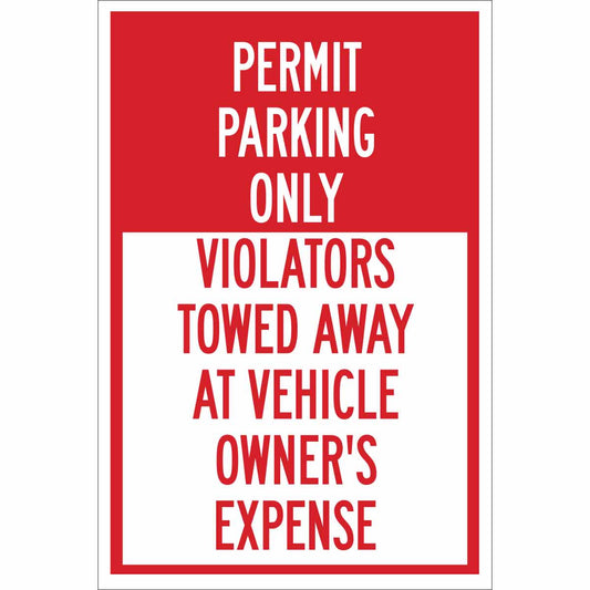 B401 18X12 RED/WHT PERMIT PARKING ONLY