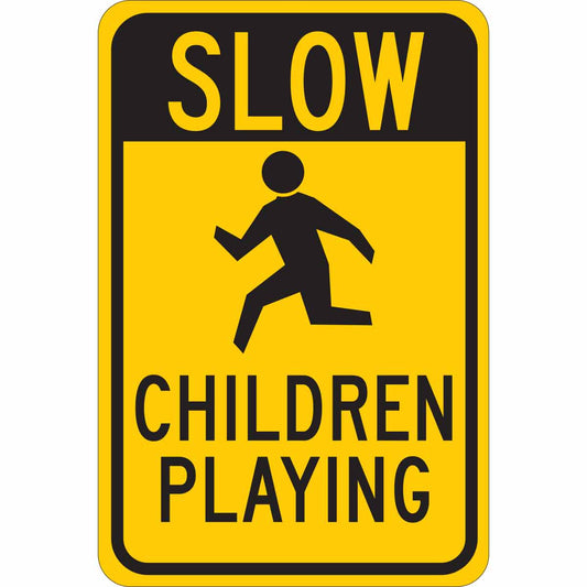 B302 18X12 BLK/YEL SLOW CHILDREN PLAYING