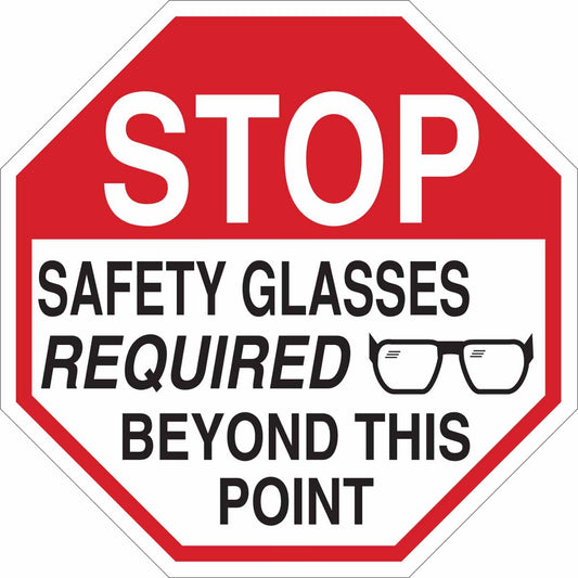 B555 18X18 BLK/RED/WHT STOP SAFETY GLASS