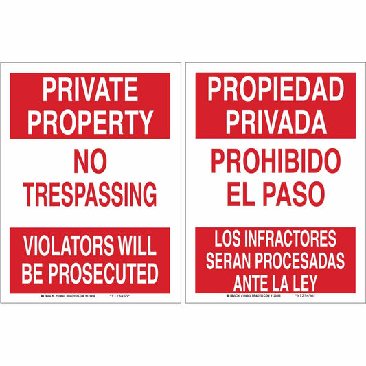 B555 18X24 RED/WHT BILING/PRIVATE PROP