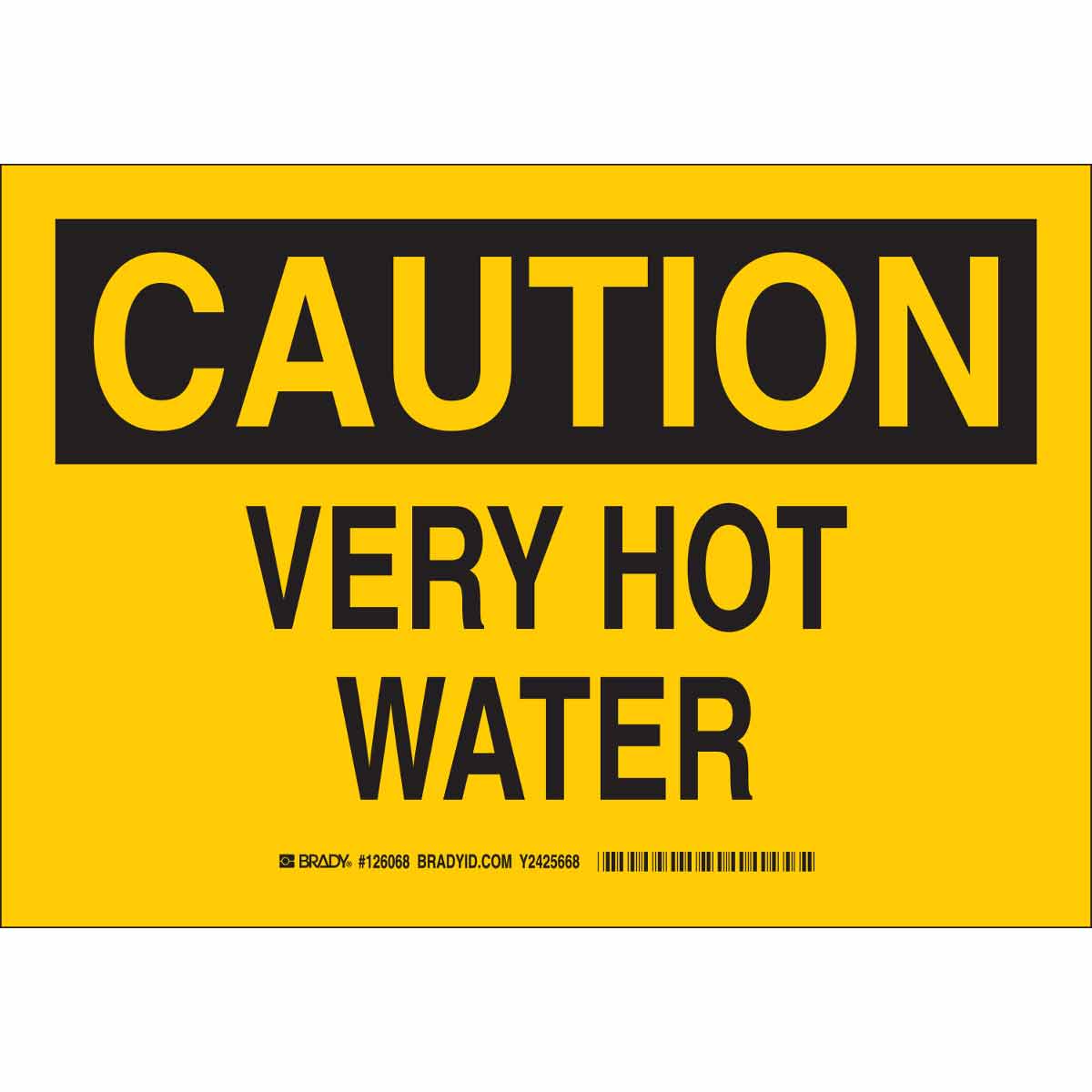 B302 10X14 BLK/YL CAUTION VERY HOT WATER