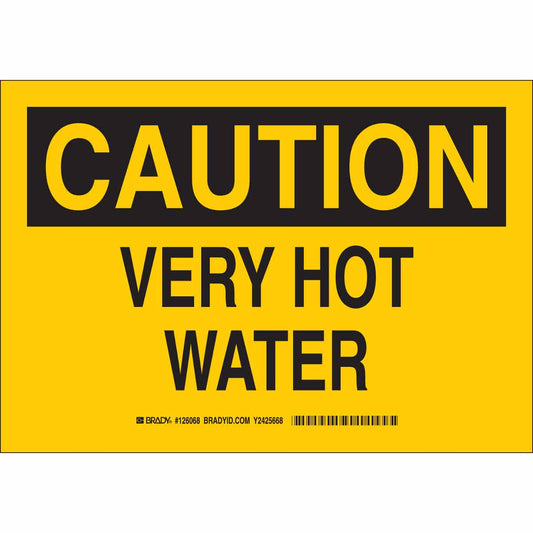 B302 10X14 BLK/YL CAUTION VERY HOT WATER