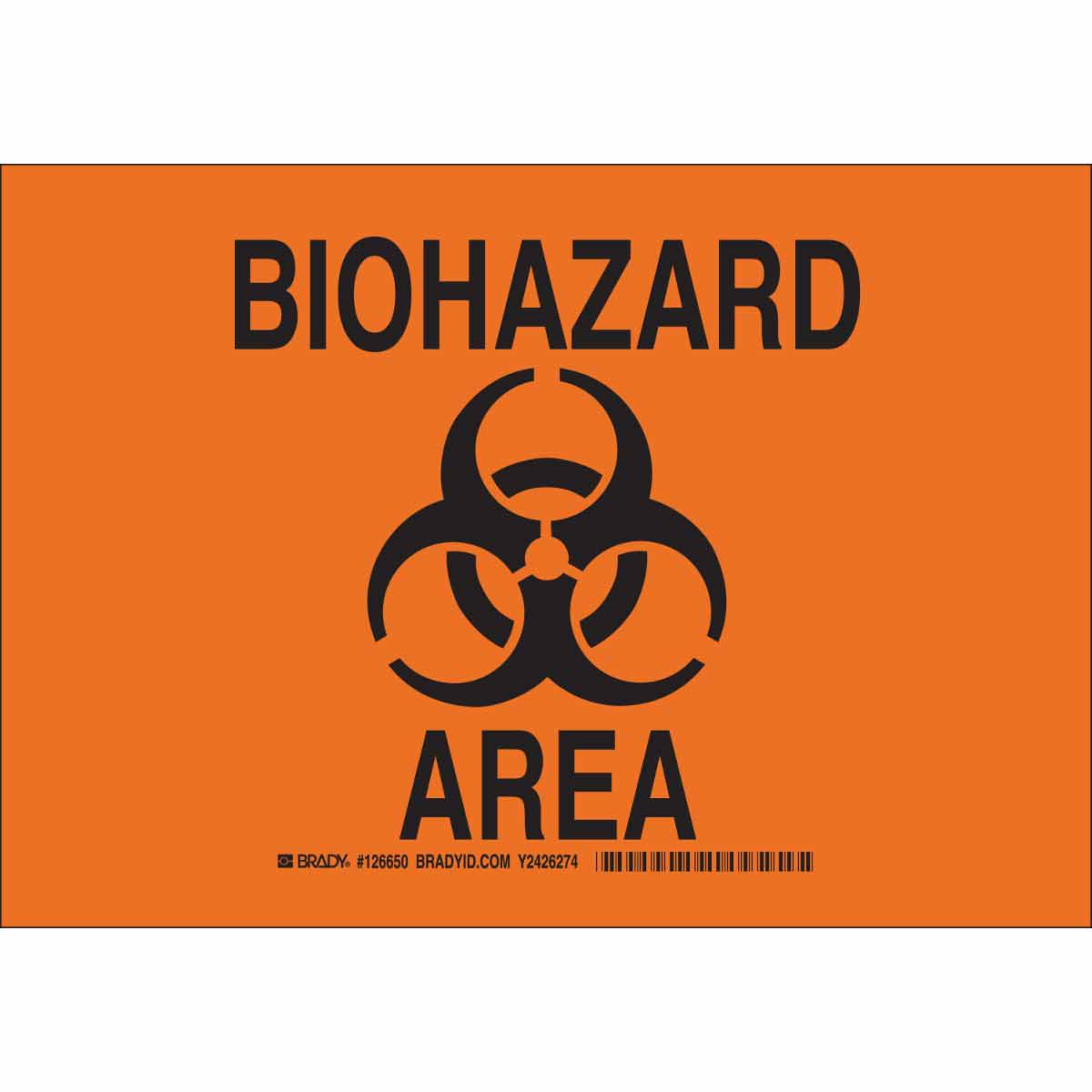 Sgn B555 10X14 BK/OR BIOHAZARD AREA