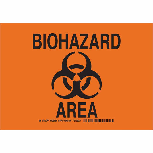 Sgn B555 10X14 BK/OR BIOHAZARD AREA