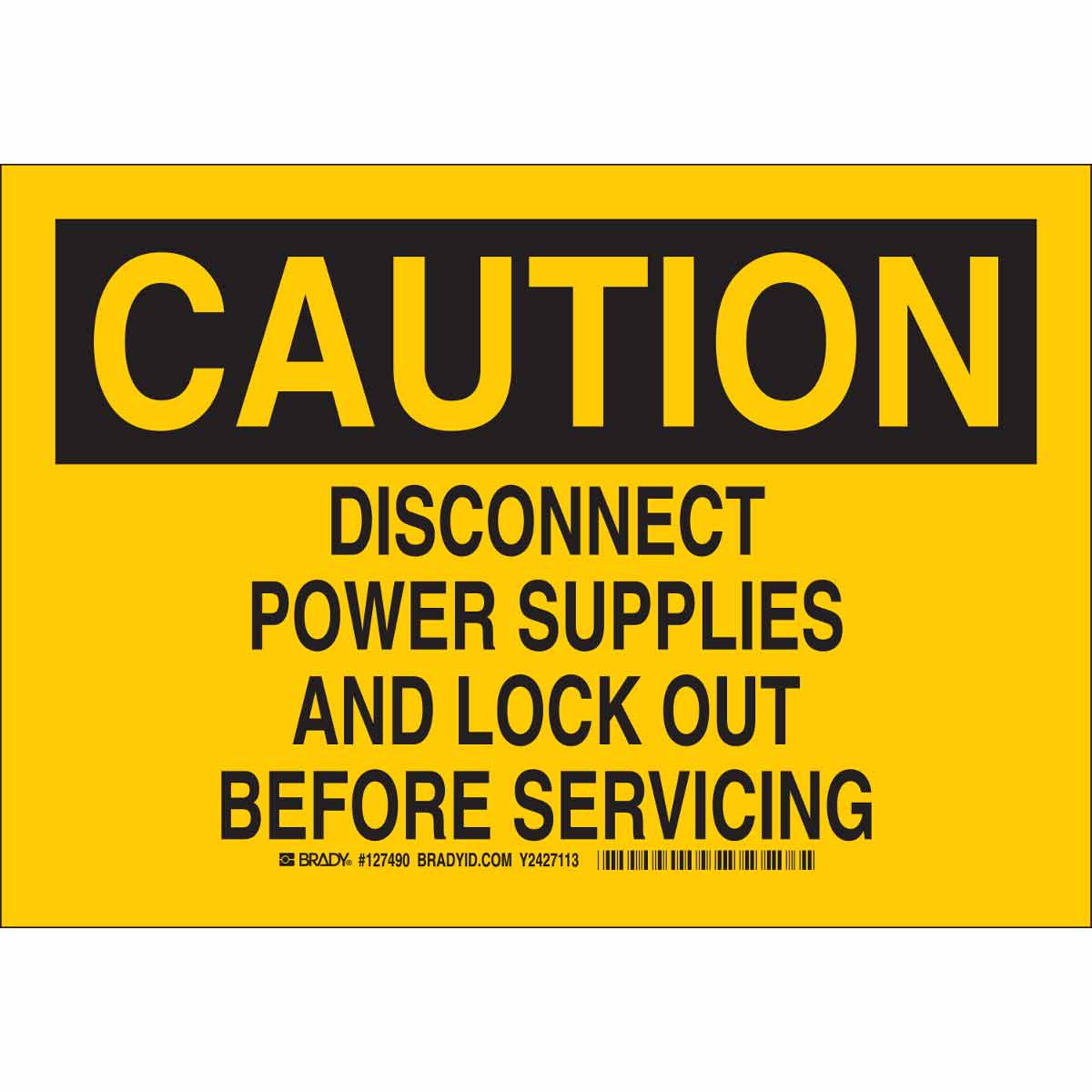 B555 10X14 BLK/YEL CAUTION DISCONNECT