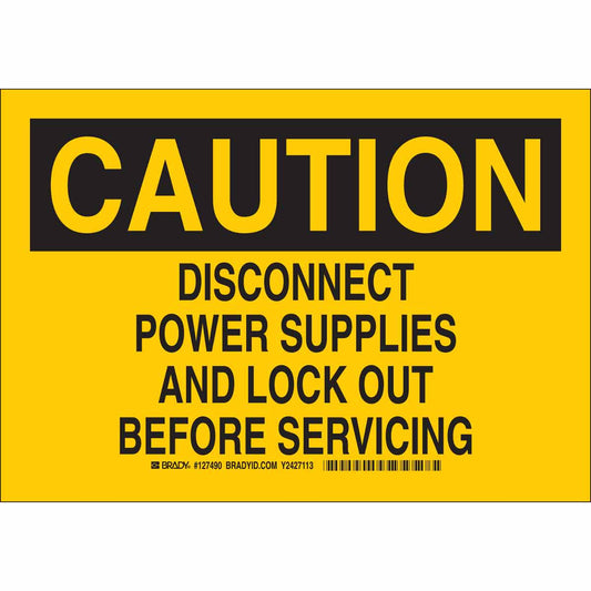 B555 10X14 BLK/YEL CAUTION DISCONNECT