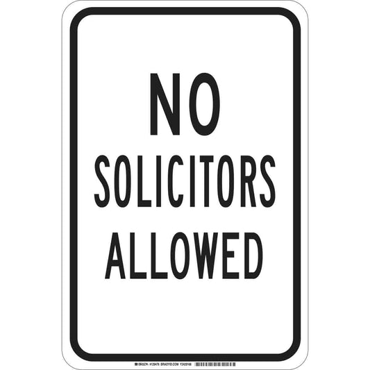 B302 18X12 BLK/WHT NO SOLICITORS ALLOWED