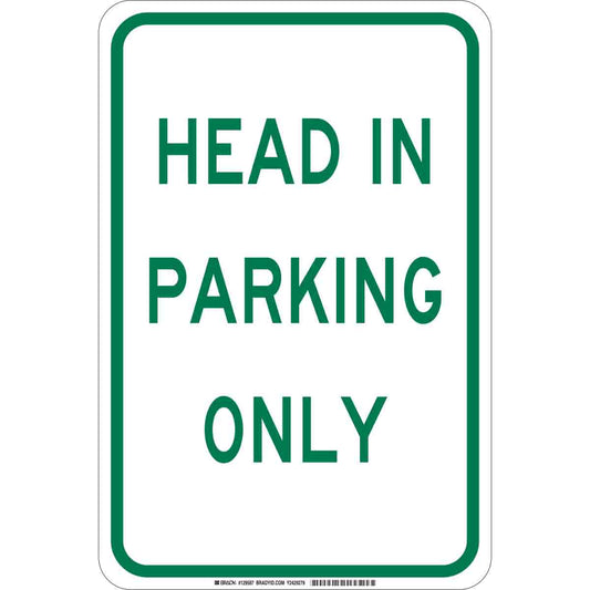 B302 18X12 GRN/WHT HEAD IN PARKING ONLY