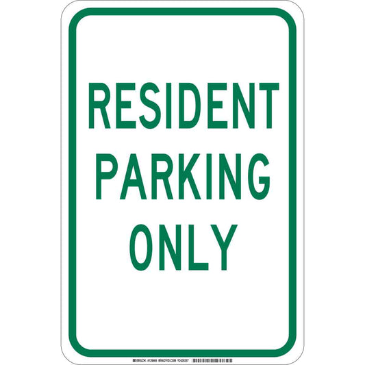 B555 18X12 GRN/WHT RESIDENT PARKING ONLY