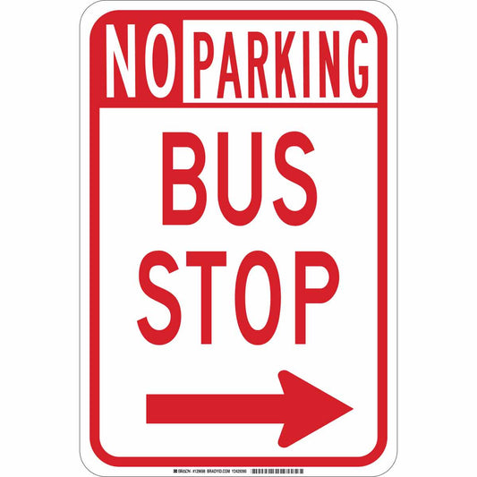 B302 18X12 RED/WHT NO PARKING BUS STOP