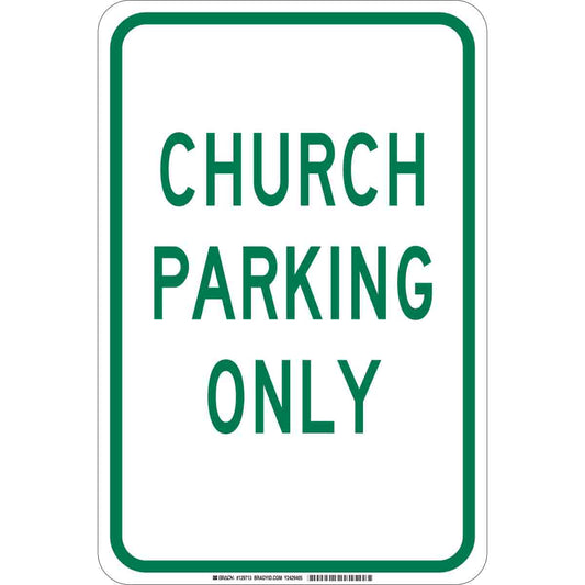 B302 18X12 GRN/WHT CHURCH PARKING ONLY