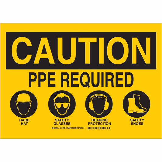 B120,10X14,BLK/YEL,CAUTION PPE REQUIRED