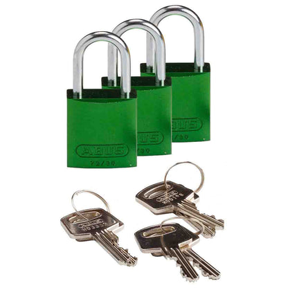 Comp Alum Padlock 1" KA GN 3PK