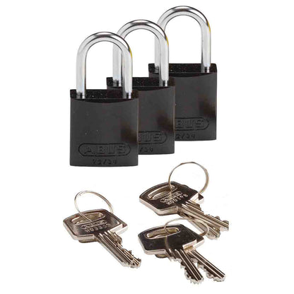 Comp Alum Padlock 1" KA BK 3PK