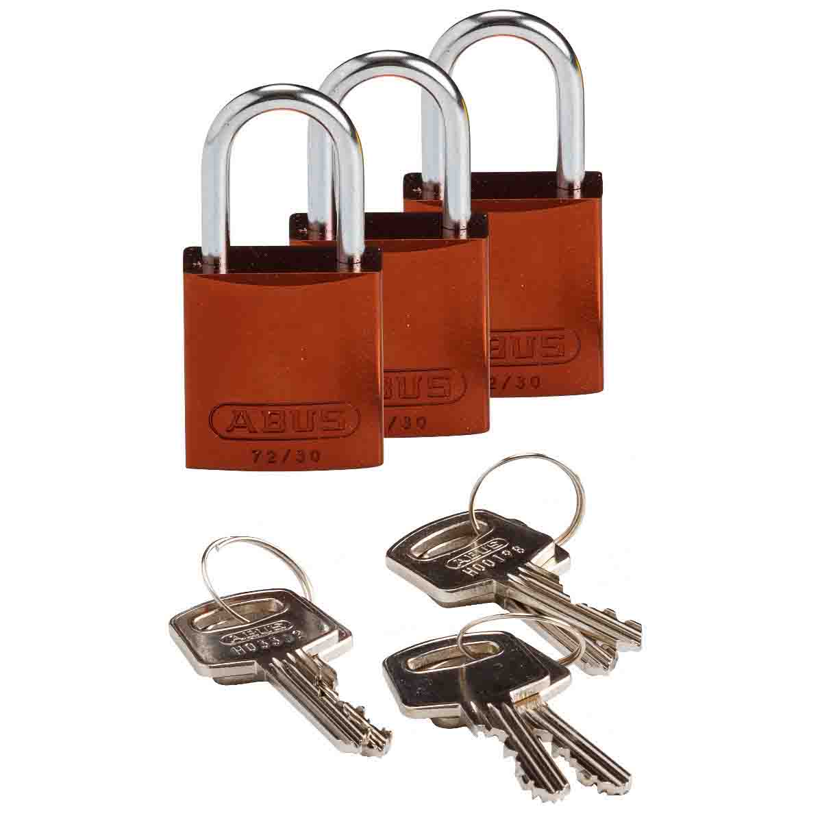 Comp Alum Padlock 1" KA BN 3PK