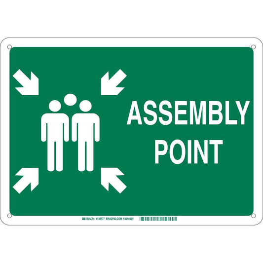 B120 10X14 WHT/GN ASSEMBLY POINT SIGN