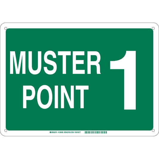 B120 10X14 WHT/GN MUSTER POINT 1 SIGN