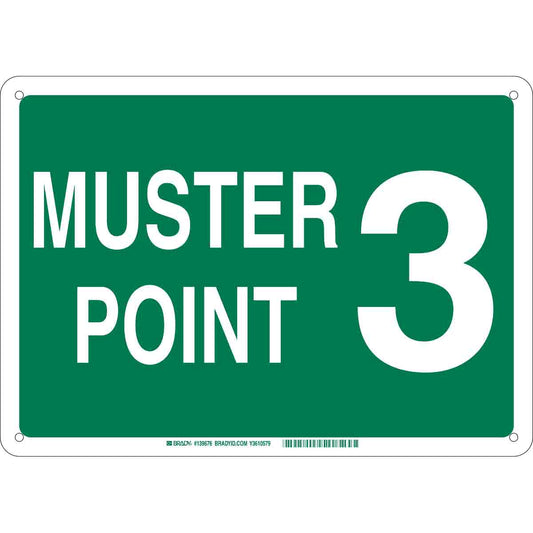 B120 10X14 WHT/GN MUSTER POINT 3 SIGN