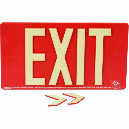 BRADYGLO EXIT SIGN 100' WALL MOUNT RED