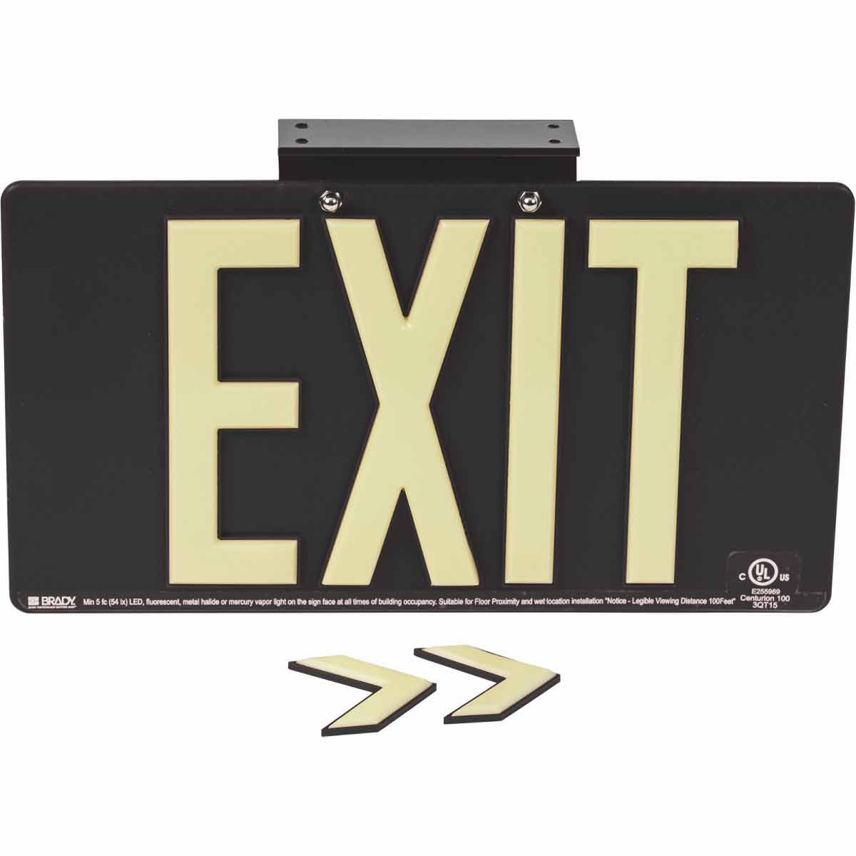 BRADYGLO EXIT SIGN 100' SNGL BRCKT BLK