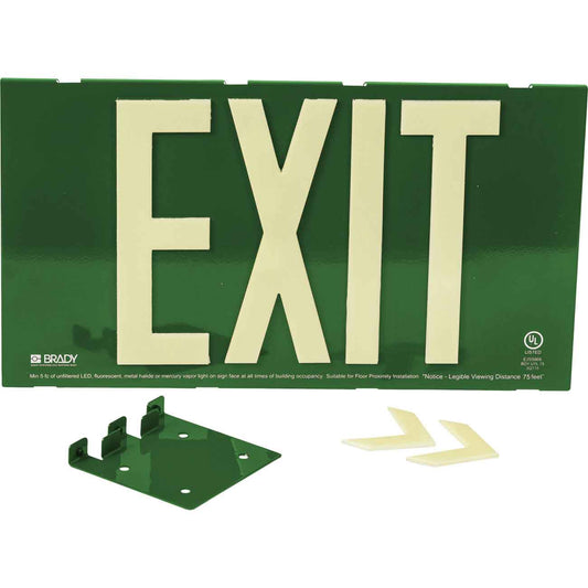 BRADYGLO EXIT SIGN 75' SNGL BRCKT GRN