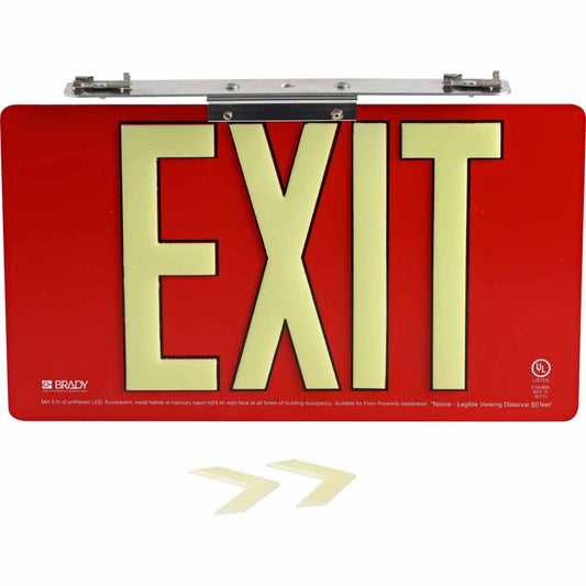 BRADYGLO EXIT UL SIGN 50' SNGL TBAR RED