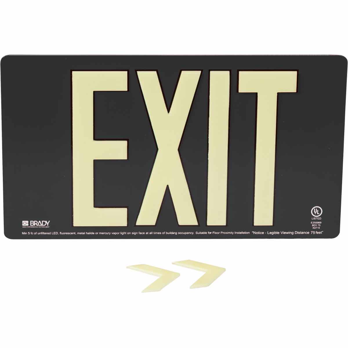 BRADYGLO EXIT UL SGN 50' WALL MOUNT BLK