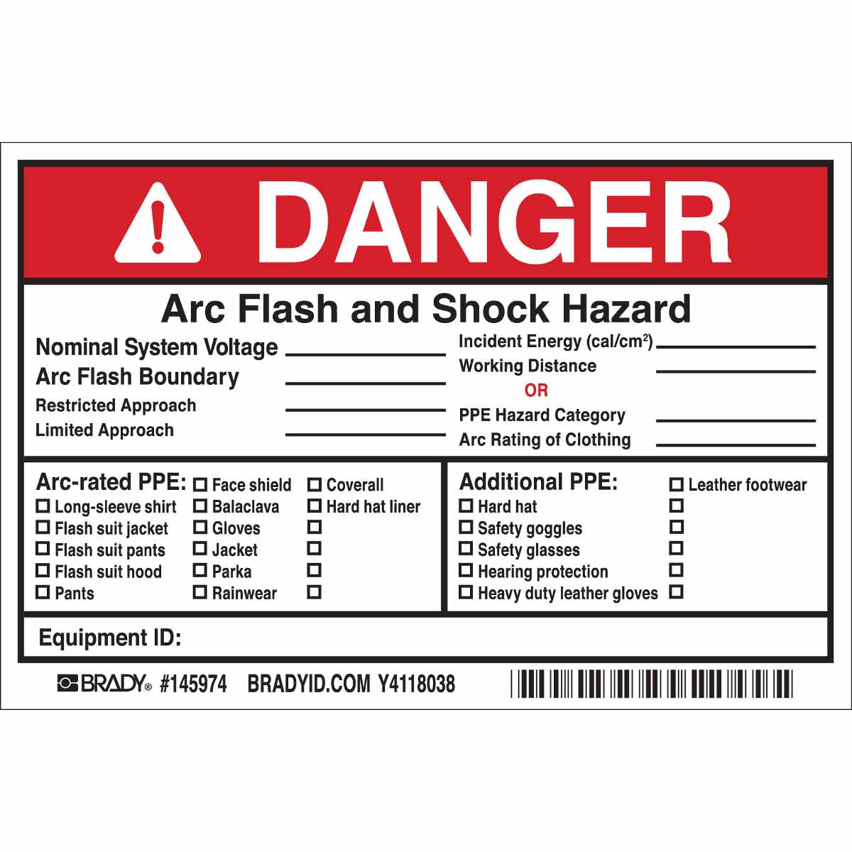 B7569 4X6 NFPA 70E 2015 - DANGER LABEL