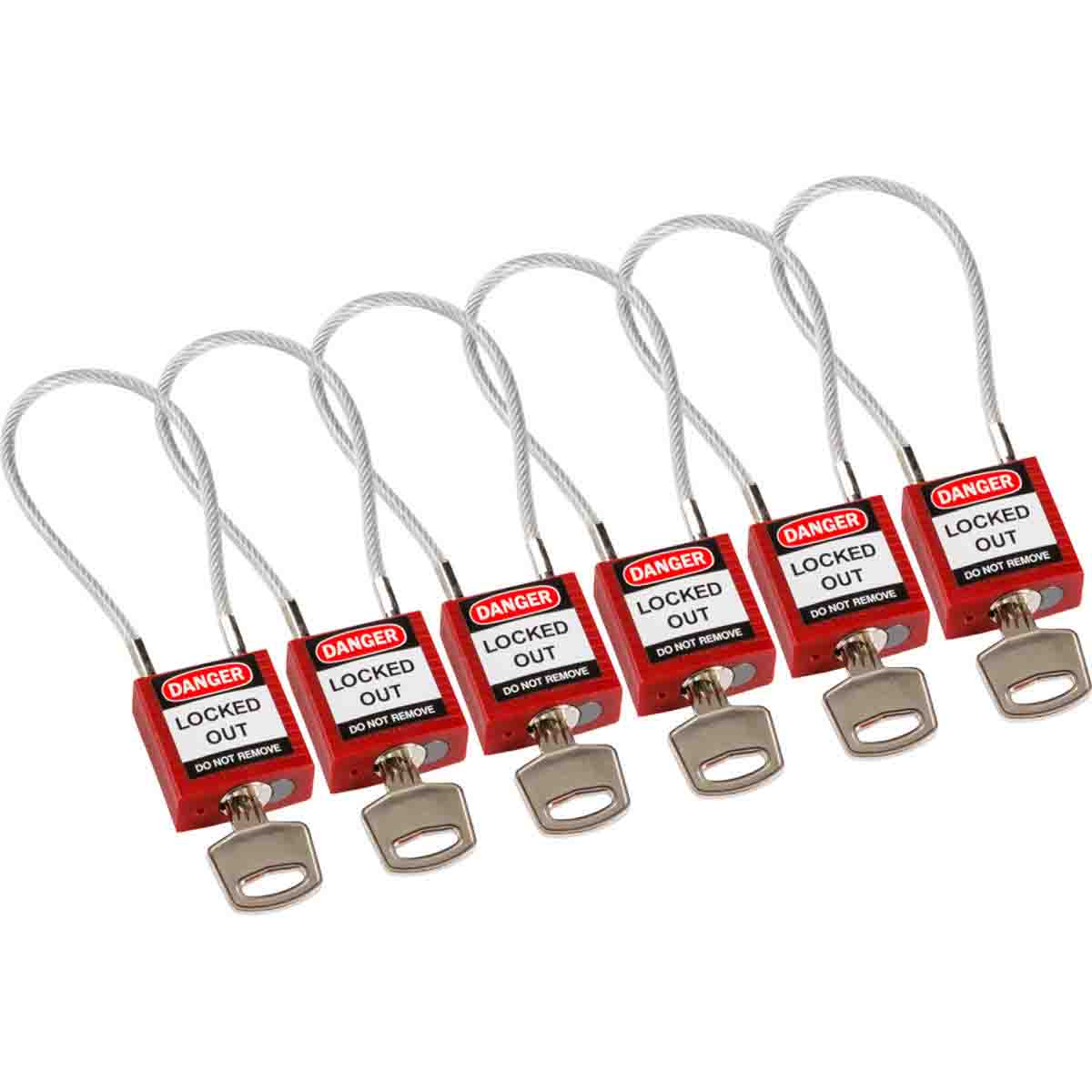 Comp 7.87in Cable Nyln Padlock KA RD 6PK