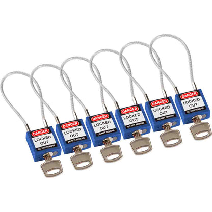 Comp 7.87in Cable Nyln Padlock KA BU 6PK