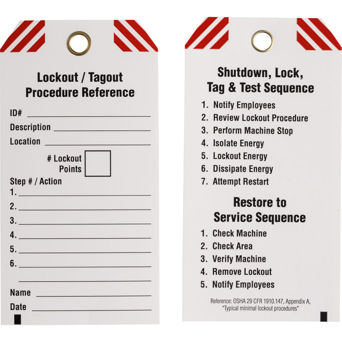 Tag Out Card Tag LOCKOUT / TAGOUT PROCEDURE REFERENCE Polyester 5.75x3 BK/RD/WH 10PK ...