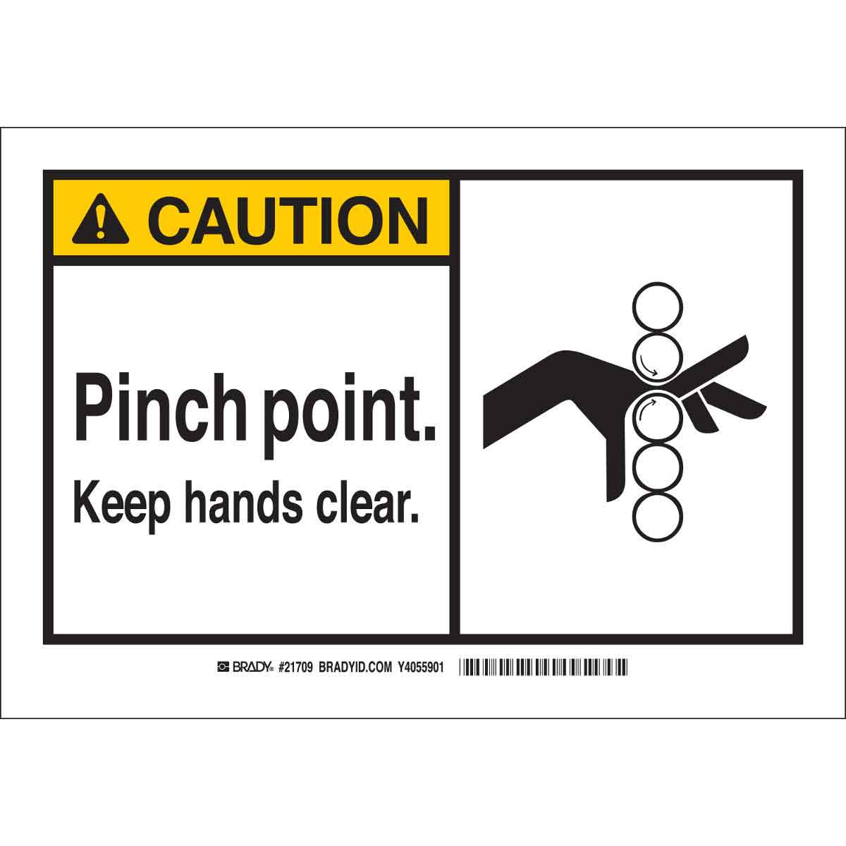 B555 10X14 ANSI BLK,YEL/WHT PINCH POINT