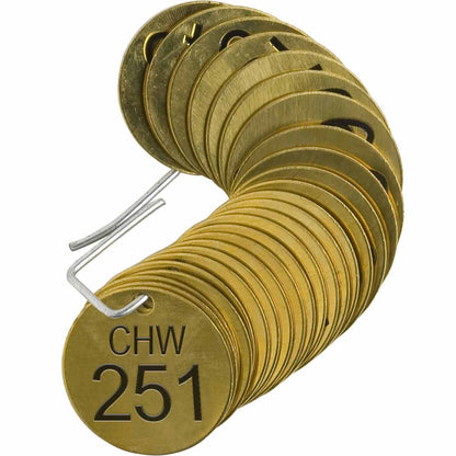 STAMPED BRASS VALVE TAG CHW 251-275