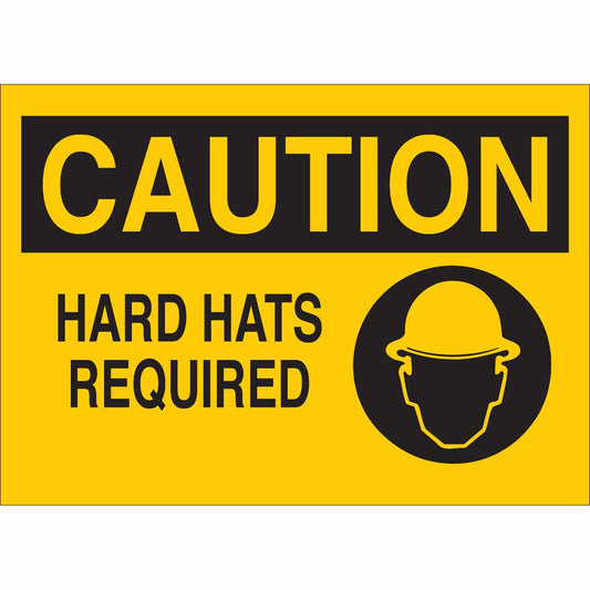 B555 10X14 BLK/YEL CAUTION HARD HATS REQ