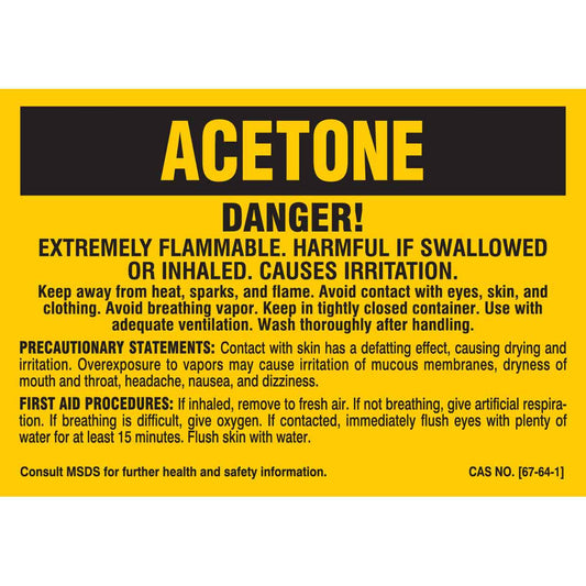 B302 2X2.875 BLK/YEL 25/PK ACETONE SIGN