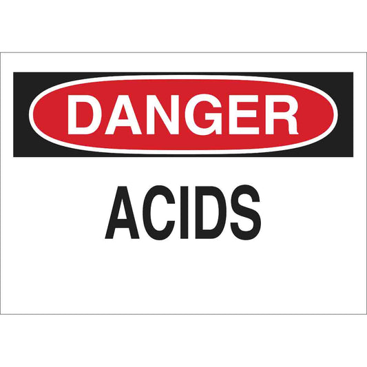 B302 10X14 BLK,RED/WHT DANGER ACIDS