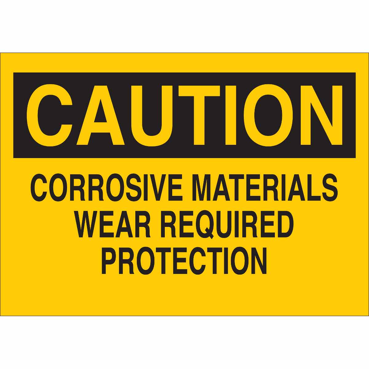 B555 10X14 BLK/YEL CAUTION CORROSIVE MAT