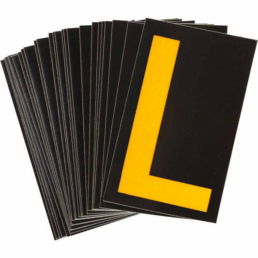 1 in Plastic N&L Yellow on Black L 25/PK