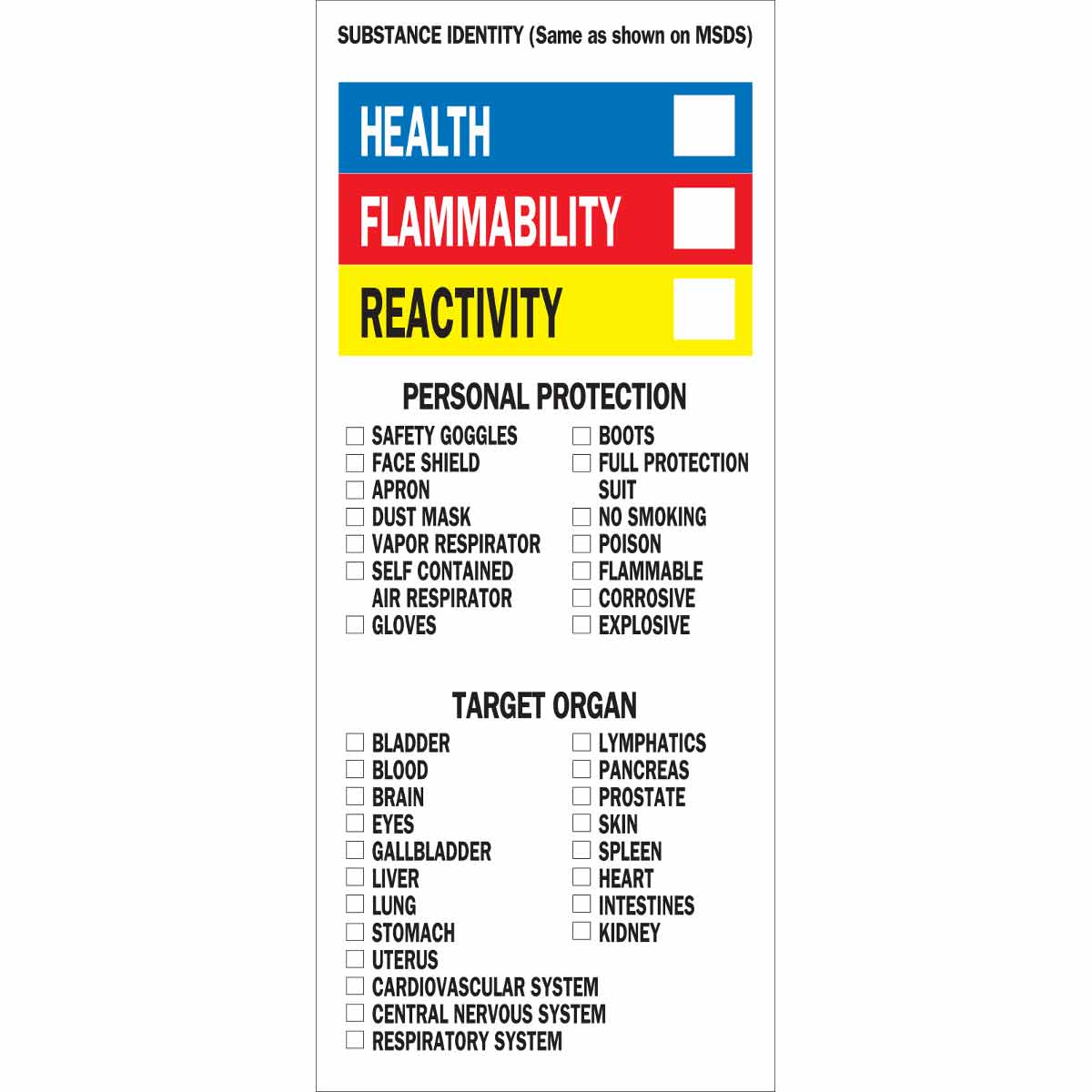 HEALTH FLAMMABILITY REACTIVITY Label, 8