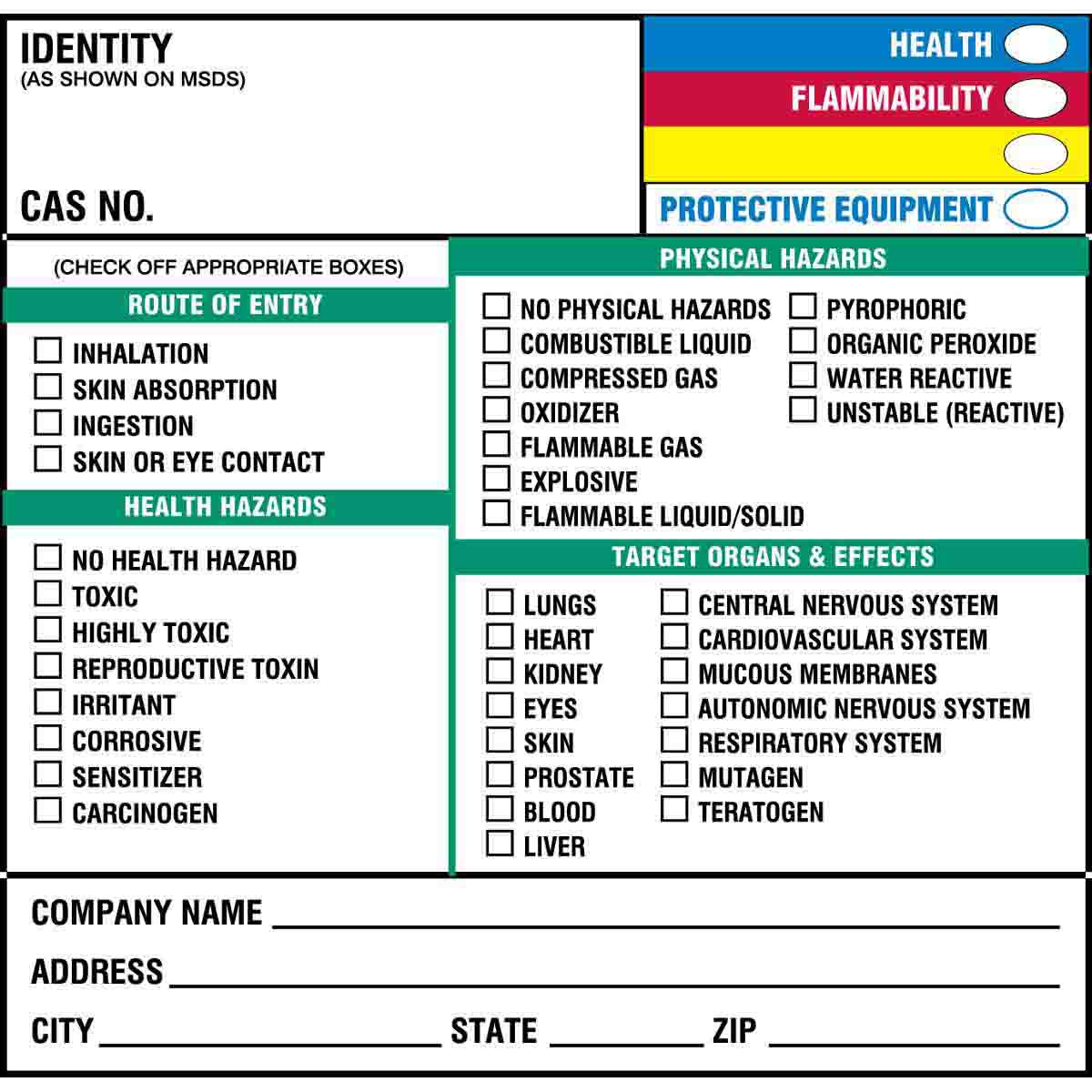 B235,5X5" HAZCOM LABEL, 100/PKG, 854LS