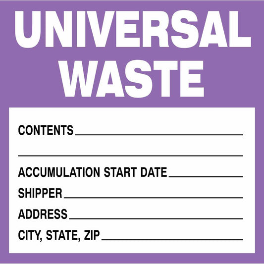 B235 6X6 PUR,BLK/WHT 100/PKG UNIV.WASTE