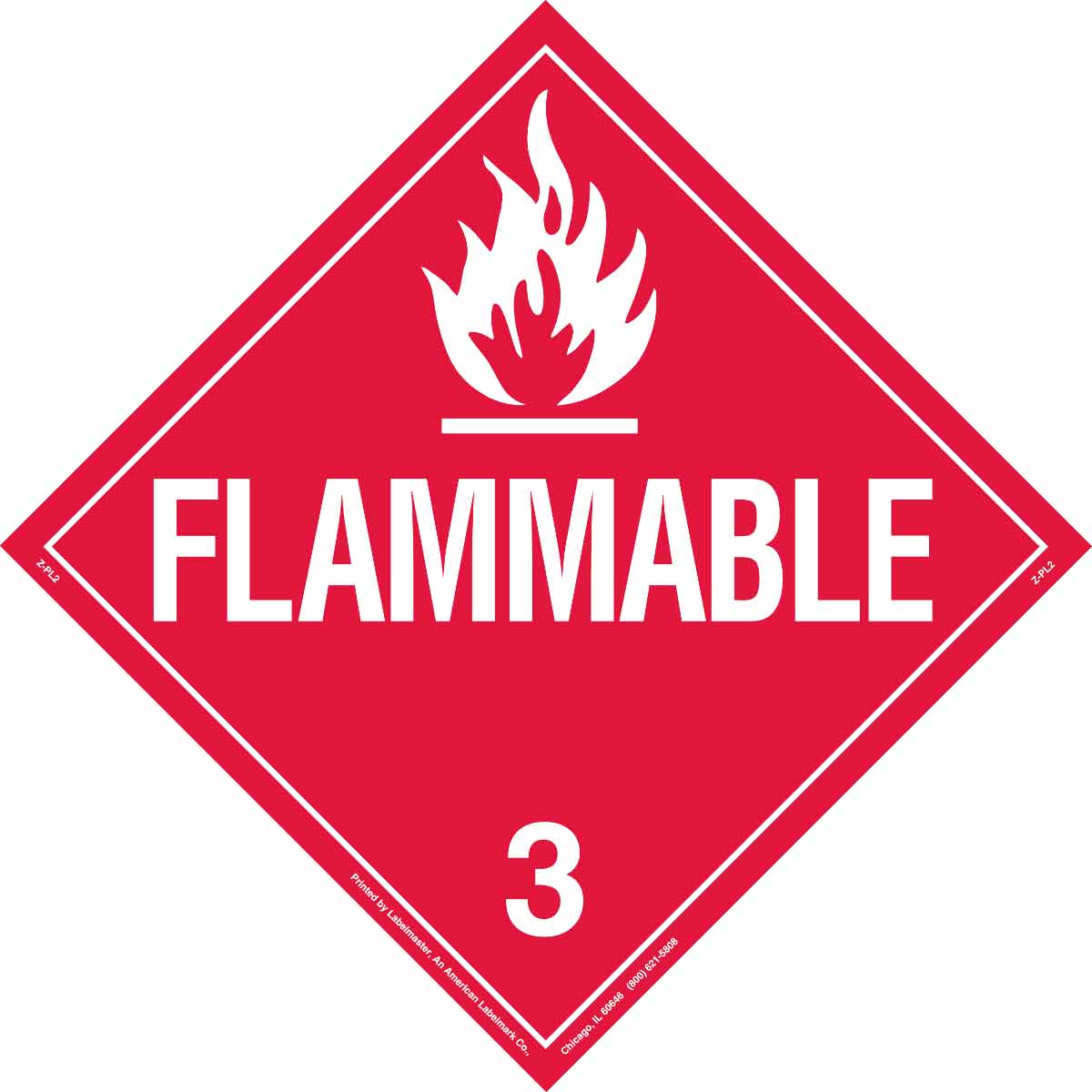 B120,10.75X10.75,WHT/RED,FLAMMABLE 3