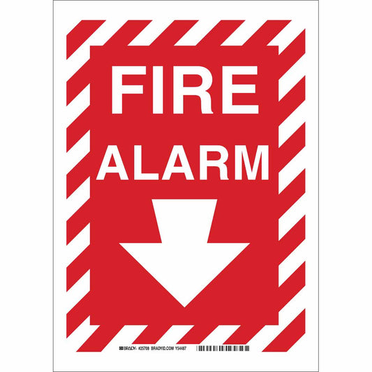 B120,14X10,RED/WHT,FIRE ALARM (DOWN ARW)