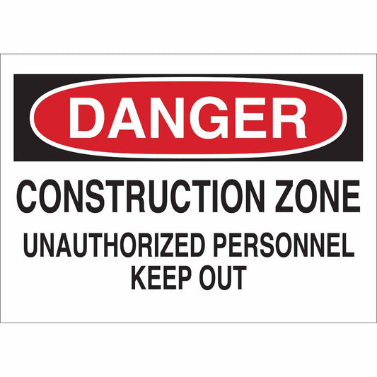 B401,10X14 RED/BLK/WHT DANGER CONSTR