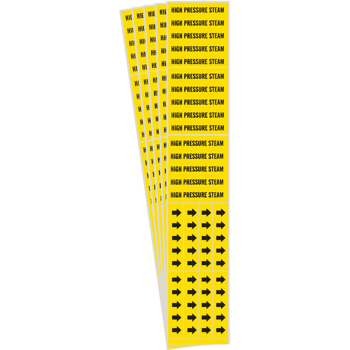 HIGH PRESSURE STEAM Pipe Marker Style 3C Arrows Vinyl BK on YL 3 per ...