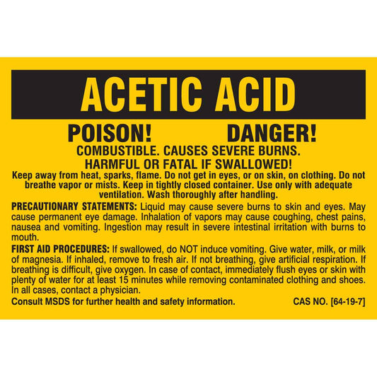 B-302 2X2.875 25/PK ACETIC ACID LABEL